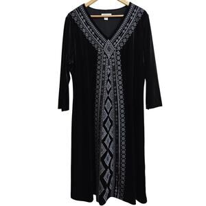 Coldwater Creek Boho Whimsigoth Witchy Black Velvet Embroidered Midi Dress XL